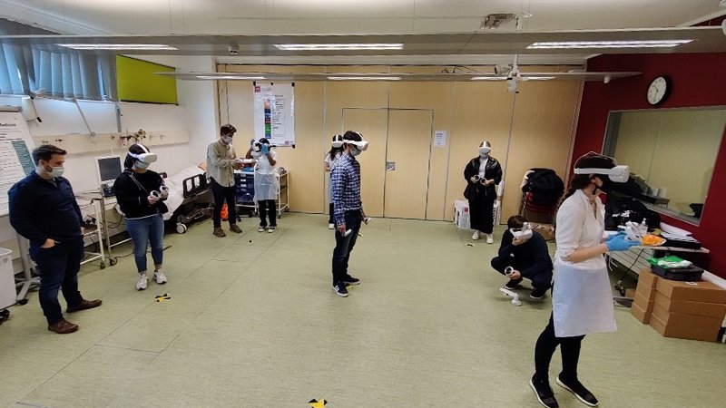 Students at Cardiff University learn using VR headsets.